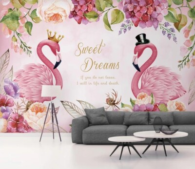 3D Flamingo Couple G14782 Wallpaper Wall Murals Removable Self-adhesive Honey
