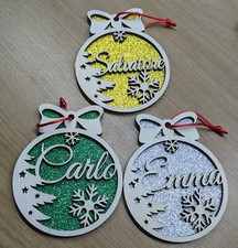 Pallina di Natale Personalizzata In Legno con nome Set Da 2