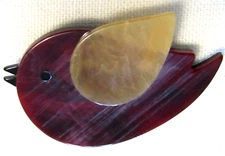 Bird Brooch Pin Burgundy and Beige Acrylic Beautifully Crafted