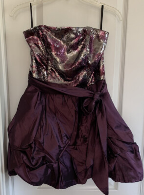 Jessica Mcclintock Juniors Strapless Purple Dress Bubble Hem Sequin Sz 5  Prom | eBay