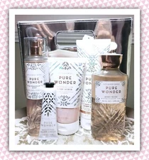 Bath & Body Works PURE WONDER Shower Gel Body Cream Mist Body Scrub Silver Bag