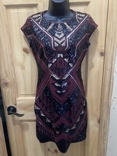 $108 Express Sequin Aztec Women's Dress Party Tribal Short Burgundy Gold S!