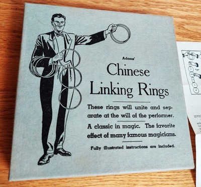 Vtg 1960s? Adams Chinese Linking Rings Magic Trick, box, instructions, clean