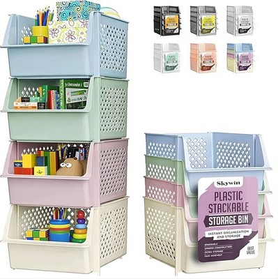 Tidyfriend Stackable Storage Bins for Pantry, 4 Pack Stackable Bins for Organizi