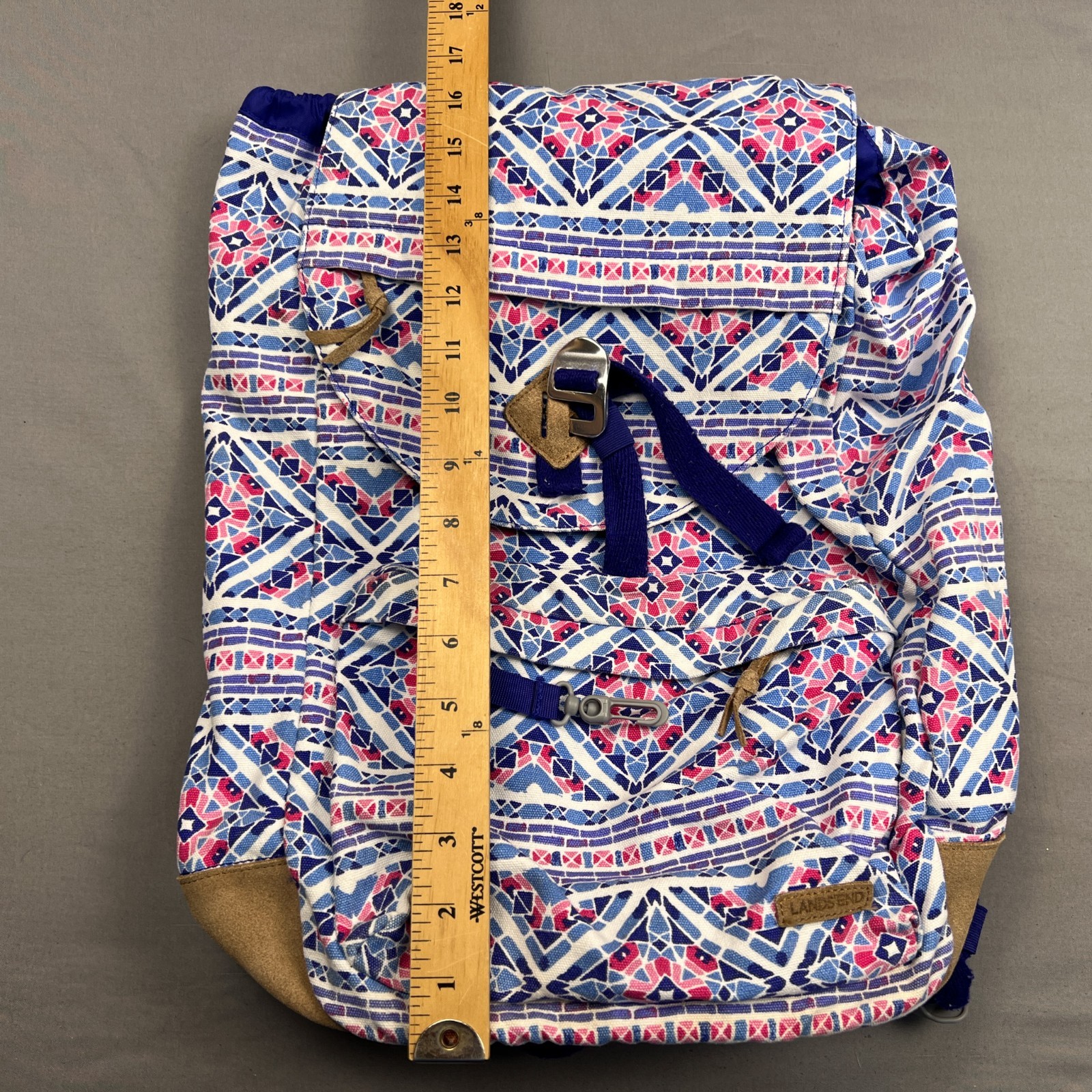 Lands End Boho Drawstring Backpack Buckled Adjust… - image 2