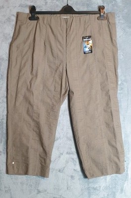 KjBrand Beige Cropped Trousers UK 22 W38 L22 Cotton Blend Relaxed Fit Stretch 