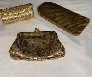 VINTAGE WHITING & DAVIS GOLD MESH COIN PURSE -LIPSTICK CASE - GLASSES CASE