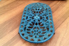 Vintage Enameled Cast Iron Blue Trivet Pot Stand Kitchenalia Possibly French Old
