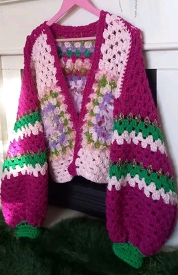 Strickjacke Oversitze Boho Hippie Impressionen Unikat - Bild 1 von 4