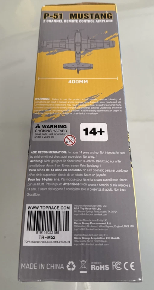 Top Race P-51 Mustang 2 Channel 2.4GHz Remote Control RC Airplane TR-M52 Gray - Image 4 of 4