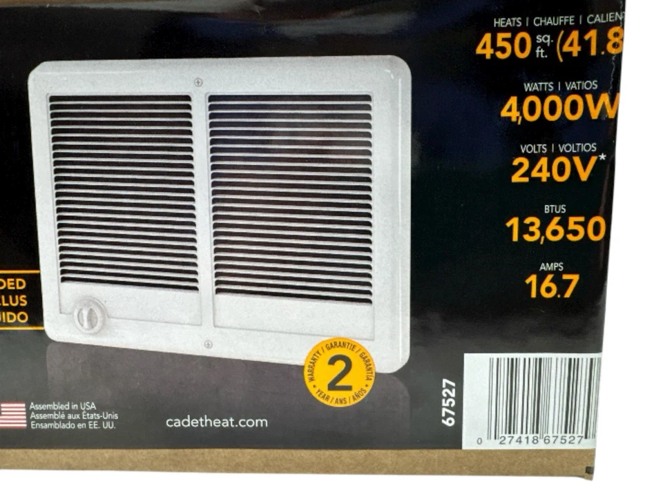 Calentador de pared eléctrico doble Cadet Com-Pak 13650 BTU con termostato CSTC402TW Foto 2 de 4
