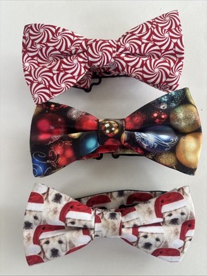 Ho Ho Ho & Knotty & Nice Christmas Bulbs Dog & Cany Cane Holiday Bow Ties