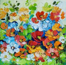 original oil painting Poppy Wildflowers Impasto Floral Colorful art 6*6 inch