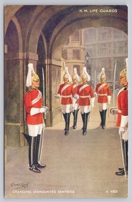 Vintage H.M. Life Guards Changing Dismounted Sentries Postcard by Valentine