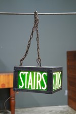 Vintage Stairs Lighted Sign Reverse Painted Glass Green Exit Light Stairway