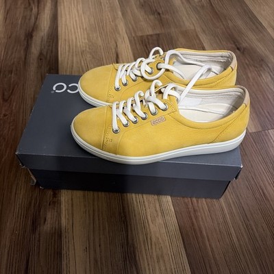 Ecco Soft 7 Low Women Size 4 EU 35 Yellow Casual Leather Lace Up Shoes Sneakers