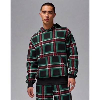 Jordan Essentials Mens Plaid Holiday Fleece Pullover Hoodie FV7458-010 Large NWT