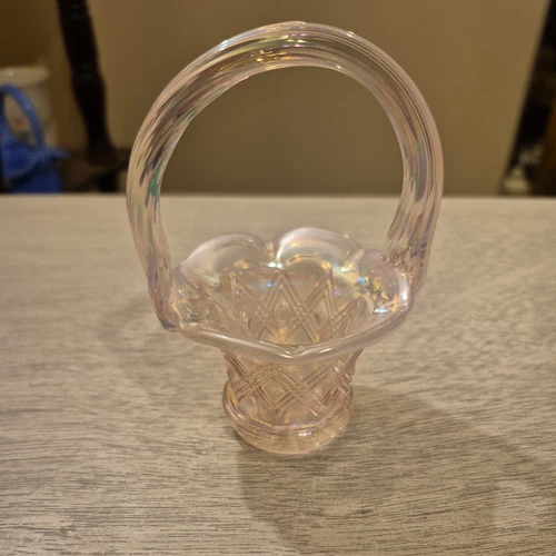 RARE Fenton Art Glass Dusty Rose Opulence Pink Diamond Lace Mini Basket