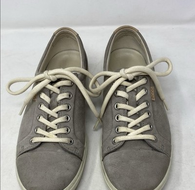Ecco Soft 8 Gris Chaud Gray Suede Lace Up Sneakers Shoes Womens