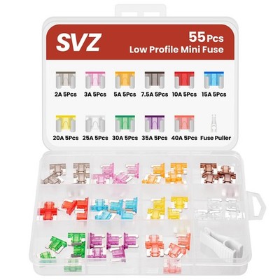 55Pcs Low Profile Mini Fuse Kit, Automotive Fuses Assortment kit1A/2A/3A/5A/7...