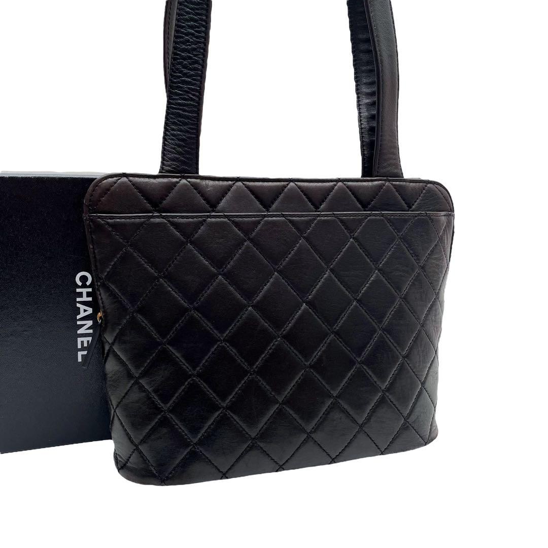 CHANEL Dark Brown Lambskin Matelasse Shoulder Tote Bag PG3FQ6