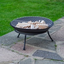 Cast Iron Fire Pit Garden BBQ Grill Wood Log Coal Outdoor Heating Cooking Bowl
