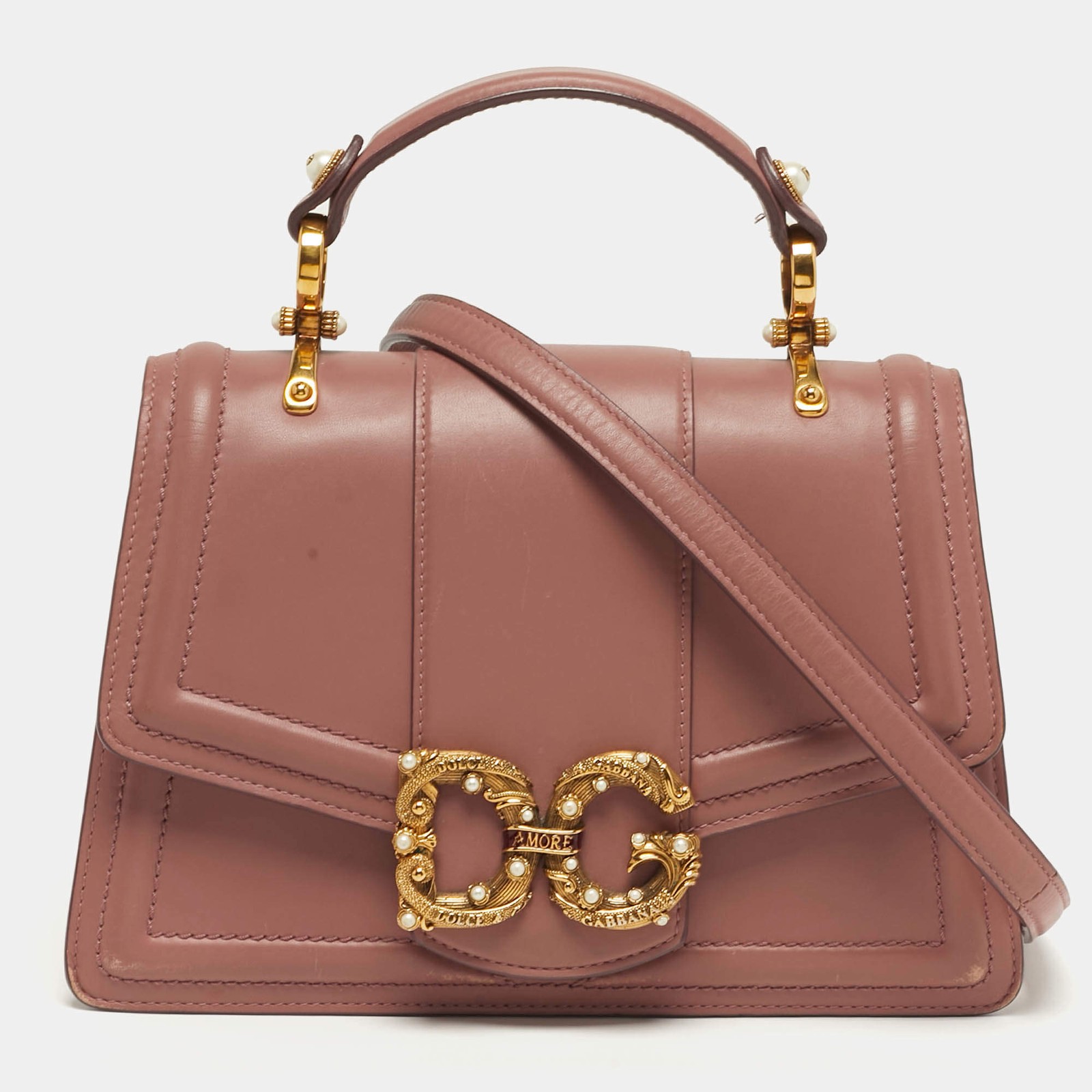 Dolce Gabbana DG Amore Pink Leather Top Handle Bag