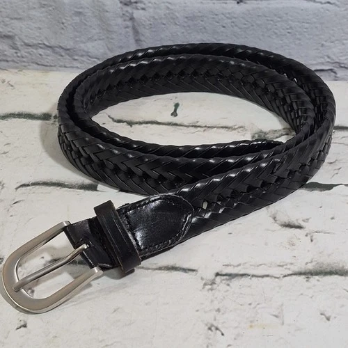 Vintage Braided Leather Belt Black Unisex Size 38 Country Western Dress