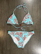 Victoria  s Secret Swimsuit Bikini Set Blue Red Coral Beads L/M