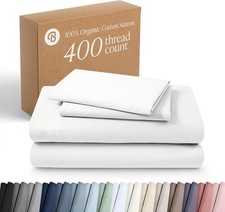 100 Organic Cotton King Sheet Set - 400 Thread Count - Smooth Sateen Weave -
