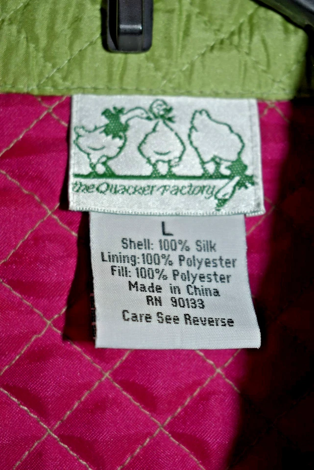 Quacker Factory Green 100% Silk Full Zip Jacket with Rhinestones Size Large - Image 4 of 4