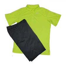Nike Dri-fit Youth XL Gray Chino Shorts  Volt Yellow Polo Shirt Set