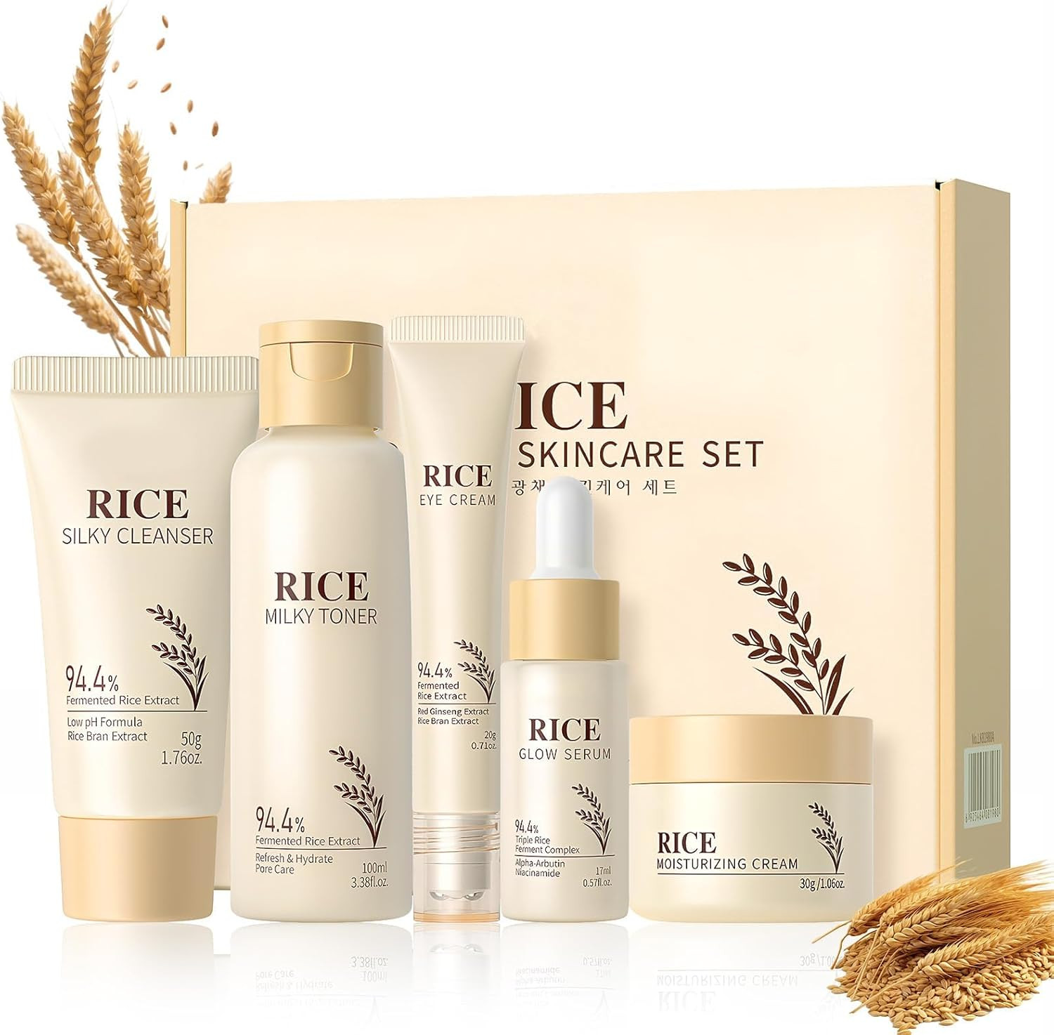 Riz Ensemble De Soins De La Peau Tonique Essence Crème Sérum Anti-Rides 5 Pcs