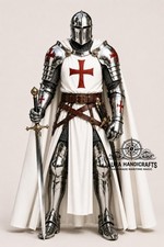 AURA HANDMADE Wearable White Templar Knight Armor Gothic Crusader Suit HALLOWEEN