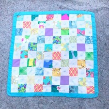 Vintage Baby Quilt Handmade Crib Blanket 2' Patchwork Groovy  Floral  Blue 60s