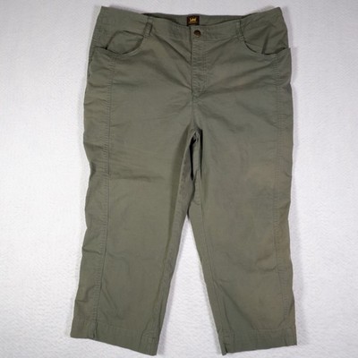 Lee Women's Pants Cotton Canvas Workwear Olive Green Capris 40x22 High Rise