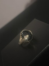 9ct Gold Statement Ring Size P½ – 4.8g – Large Black Cabochon Style Stone