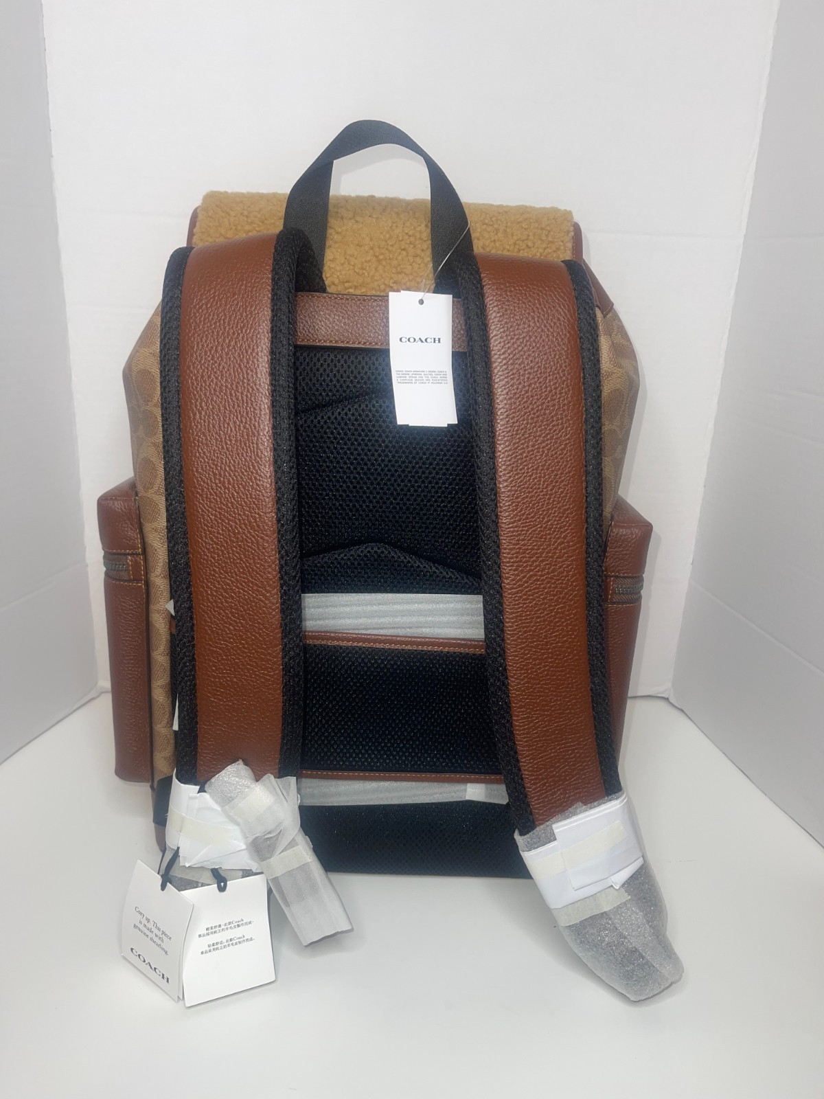 Men’s Sprint Backpack in Signature Canvas & Shearling–Gunmetal/Tan/Vintage Brown image 3