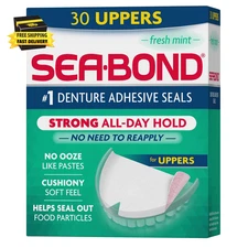 Secure Denture Adhesive Seals, Fresh Mint Uppers, Zinc-Free, All-Day-Hold, Mess-
