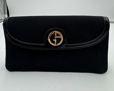 Georgio Armani Beauty Black Fabric & Patent Leather Clutch Handbag Cosmetic Bag