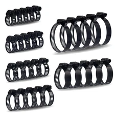 30 Pcs Black Hose Clamps 6-51mm Adjustable Range 304 Stainless Steel Worm Gear