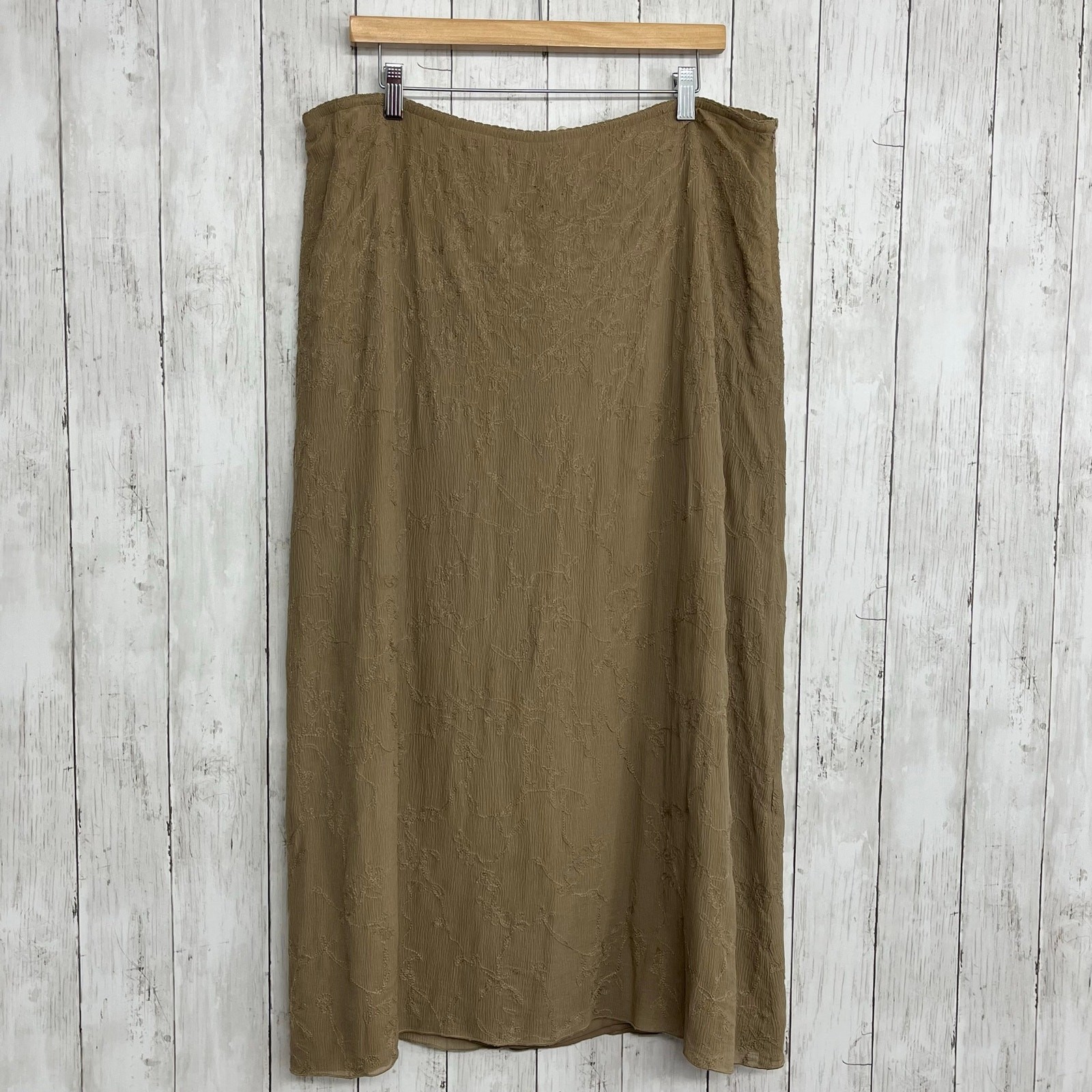 J. Jill 100% Silk Midi Skirt Brown Textured Plus Size 18 Flawed Stained Upcycle