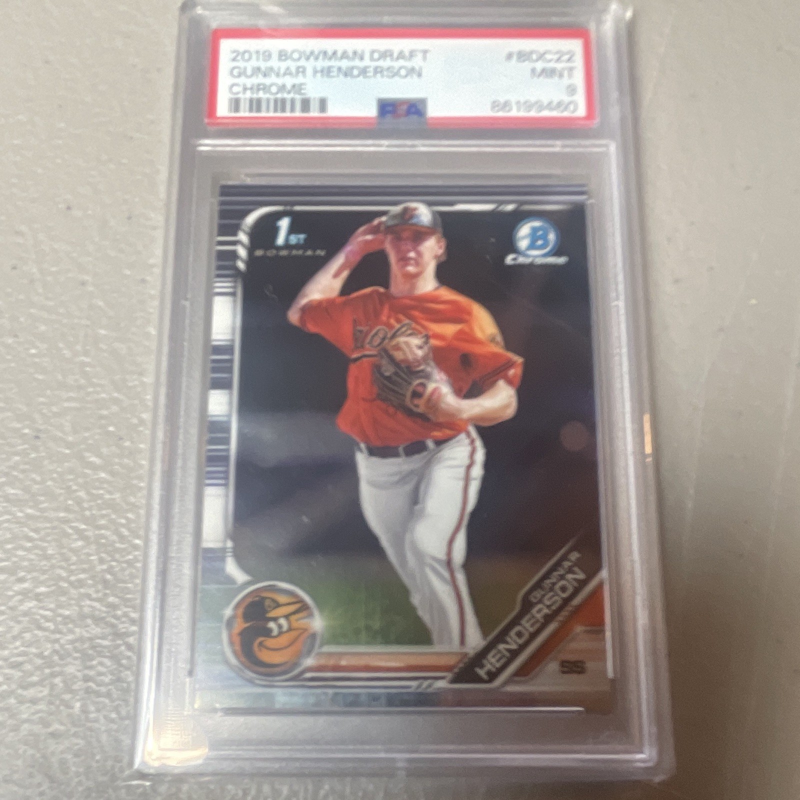 2019 Bowman Draft Chrome Gunnar Henderson 1st Bowman #BDC-22 Orioles PSA 9 view 3