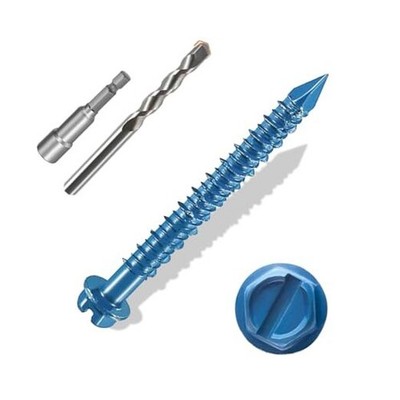 (PCS) Hex Head Concrete Screw Anchor with Drill Bit, Blue 1/4 ×2-3/4  100