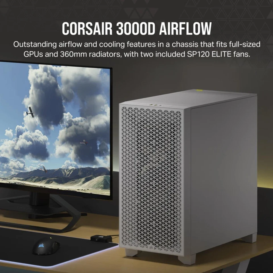 Corsair 3000D AIRFLOW Tempered Glass Mid-Tower ATX PC Case - White - Image 2 of 4