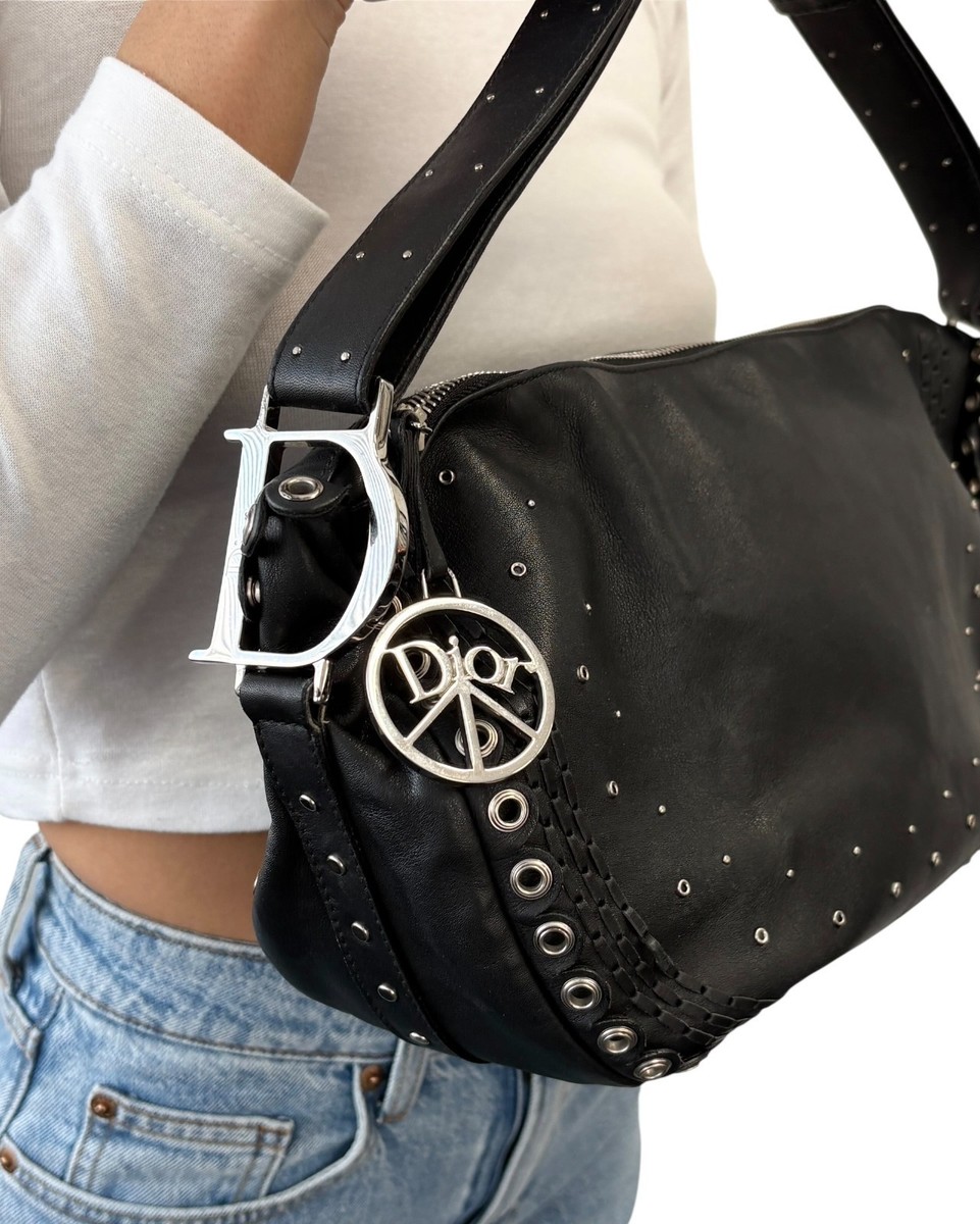 Christian Dior Vintage Peace and Love Leather Hobo Bag Black