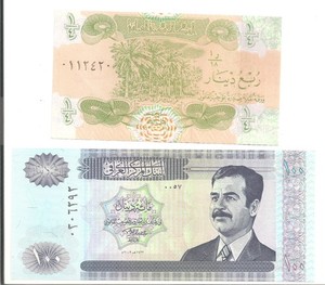 #A0996 Lot of 2 Saddam Hussein Central Bank of Iraq 100 & 1/4 Dinar Banknotes