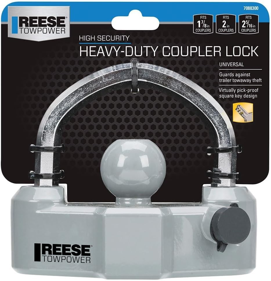 Reese Towpower 7088300 Heavy-Duty Universal Trailer Coupler Lock, Silver Finish