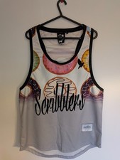Scribblers Tee Room Racerback Vest Mens Size Large White Coloured Donuts Rare