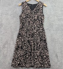 Talbots Black w/ Light Pink Floral Sheath Dress Size 4 V-Neck Sleeveless Lined
